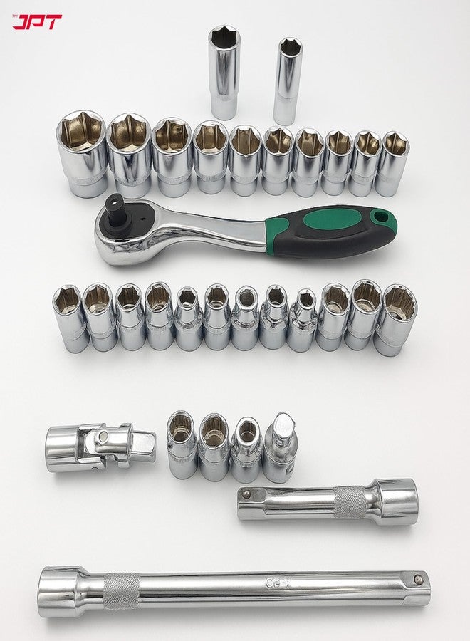 JPT Heavy Duty Hex Professional Chrome Vanadium Hand Tool Kit, 32 Pcs DR Socket Wrench Set (1/2 Inches) For Repairing Work, DIY, Auto Repairs Car & Bike - Image 2